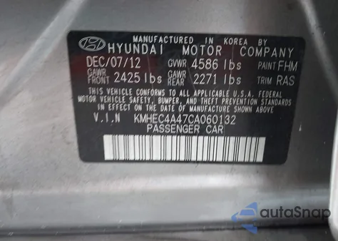 2012 Hyundai Sonata Hybrid z USA, uszkodzony, nr VIN KMHEC4A47CA060132